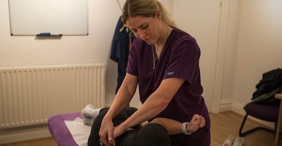 Amy O'Halloran treating a patient in the clinic at Silsden Osteopathy